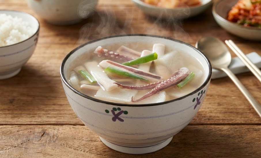 신선한 오징어와 무 재료