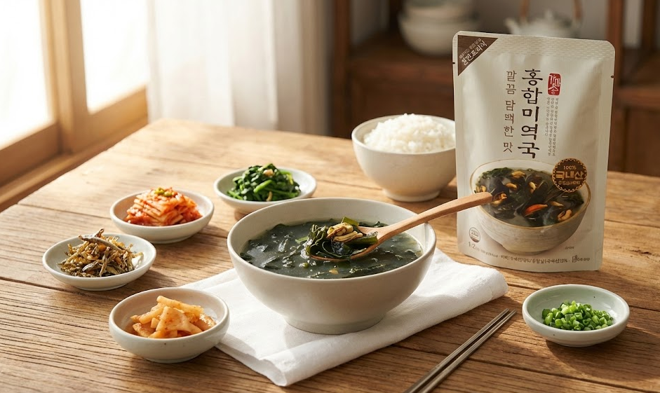 신선한 미역국 요리 연출